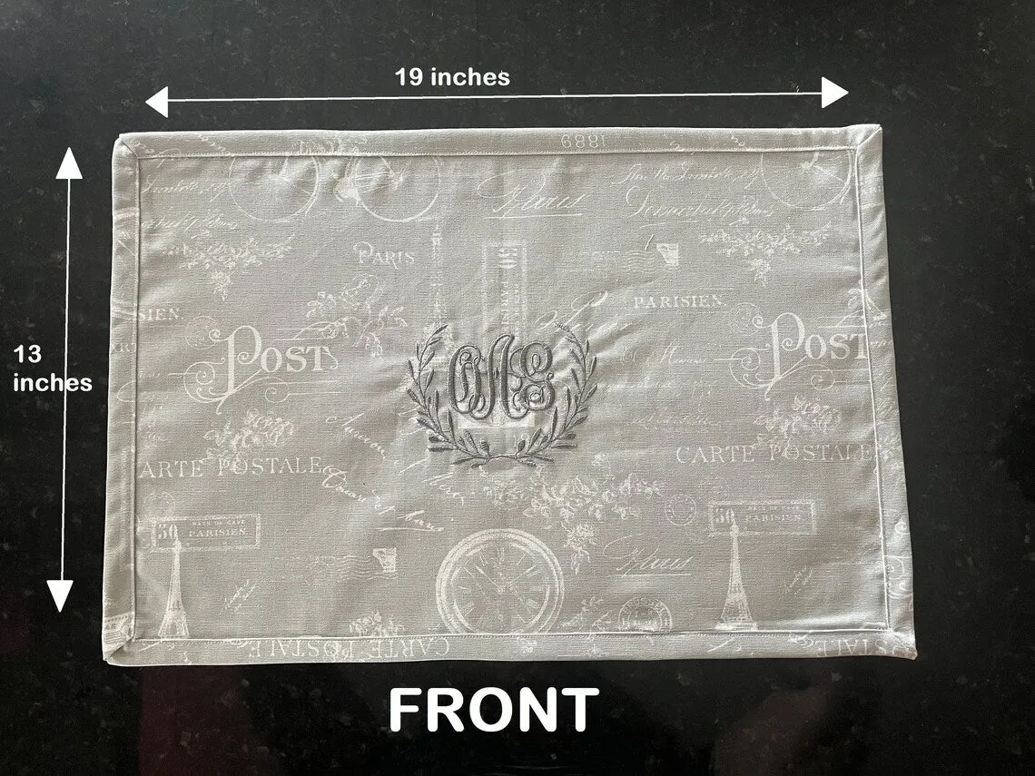 Custom Monogrammed Embroidered Placemat - Premium American Cotton - Holiday Easter Passover in pretty Paris Print