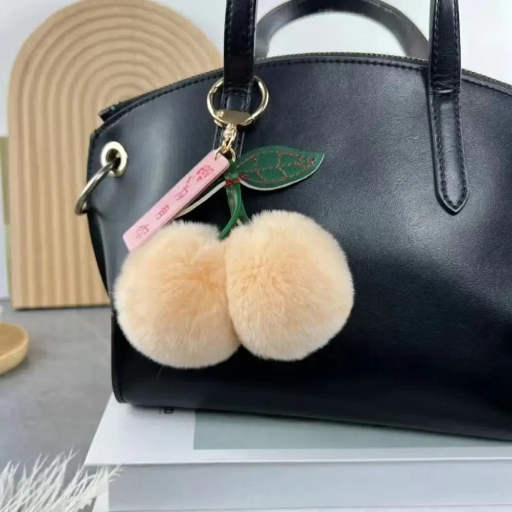 Cute Cherry Fluffy Rabbit Fur Ball Keychain 🍒✨ Kawaii Pompom Accessory for Bags & Keys! 🐇💕