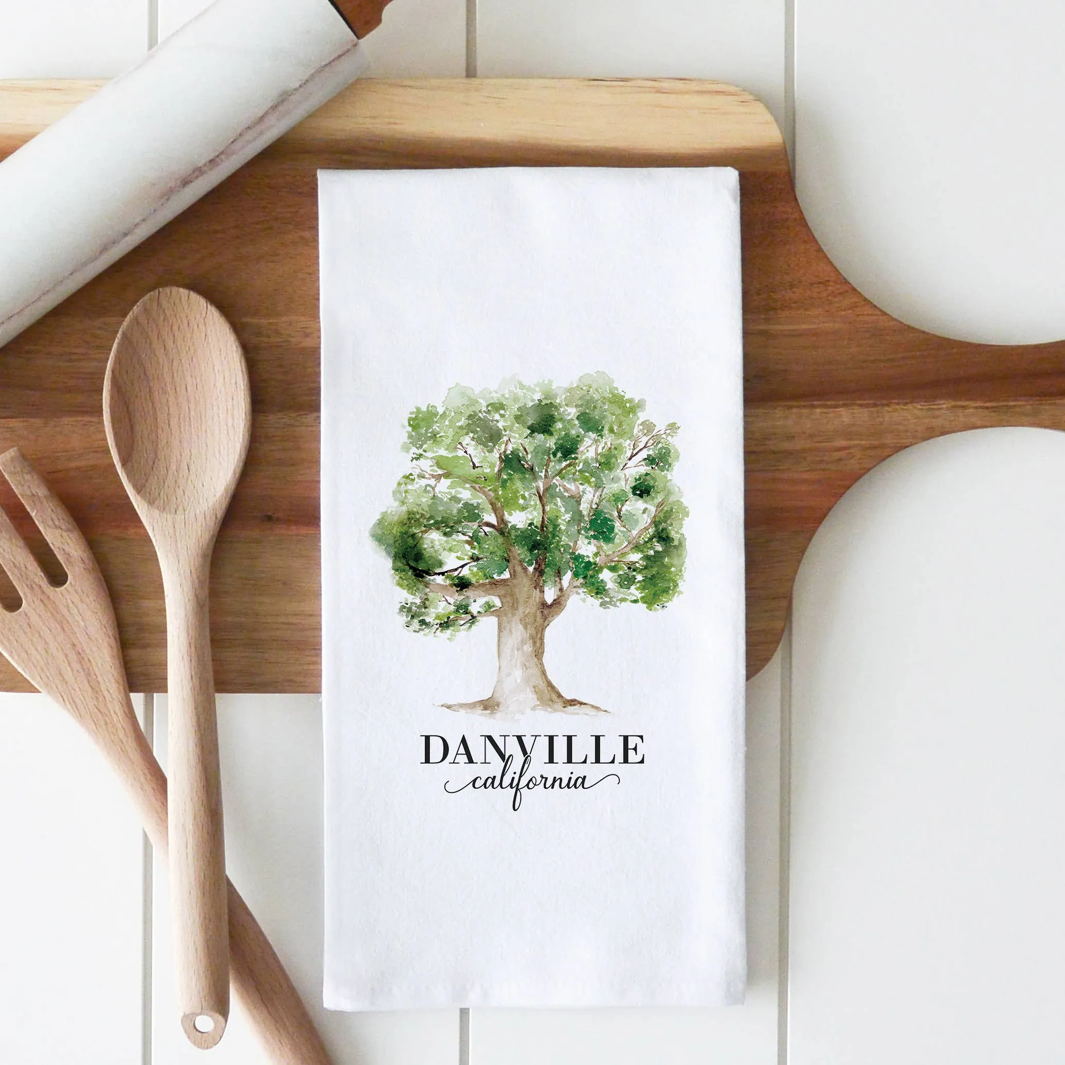 Danville Oak Tree Custom Location Tea Towel