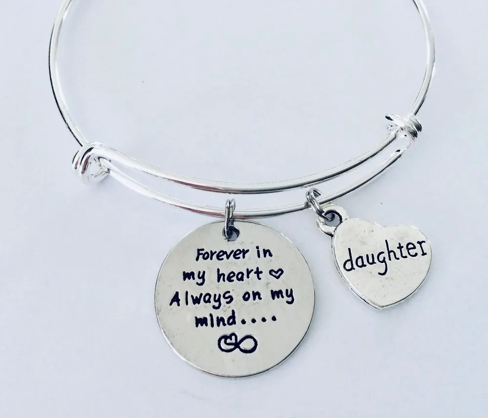 Daughter Always on My Mind Forever in My Heart Expandable Charm Bracelet Adjustable One Size Fits All Daughter Memorial Gift
