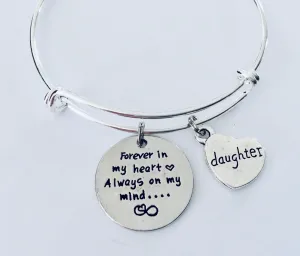 Daughter Always on My Mind Forever in My Heart Expandable Charm Bracelet Adjustable One Size Fits All Daughter Memorial Gift