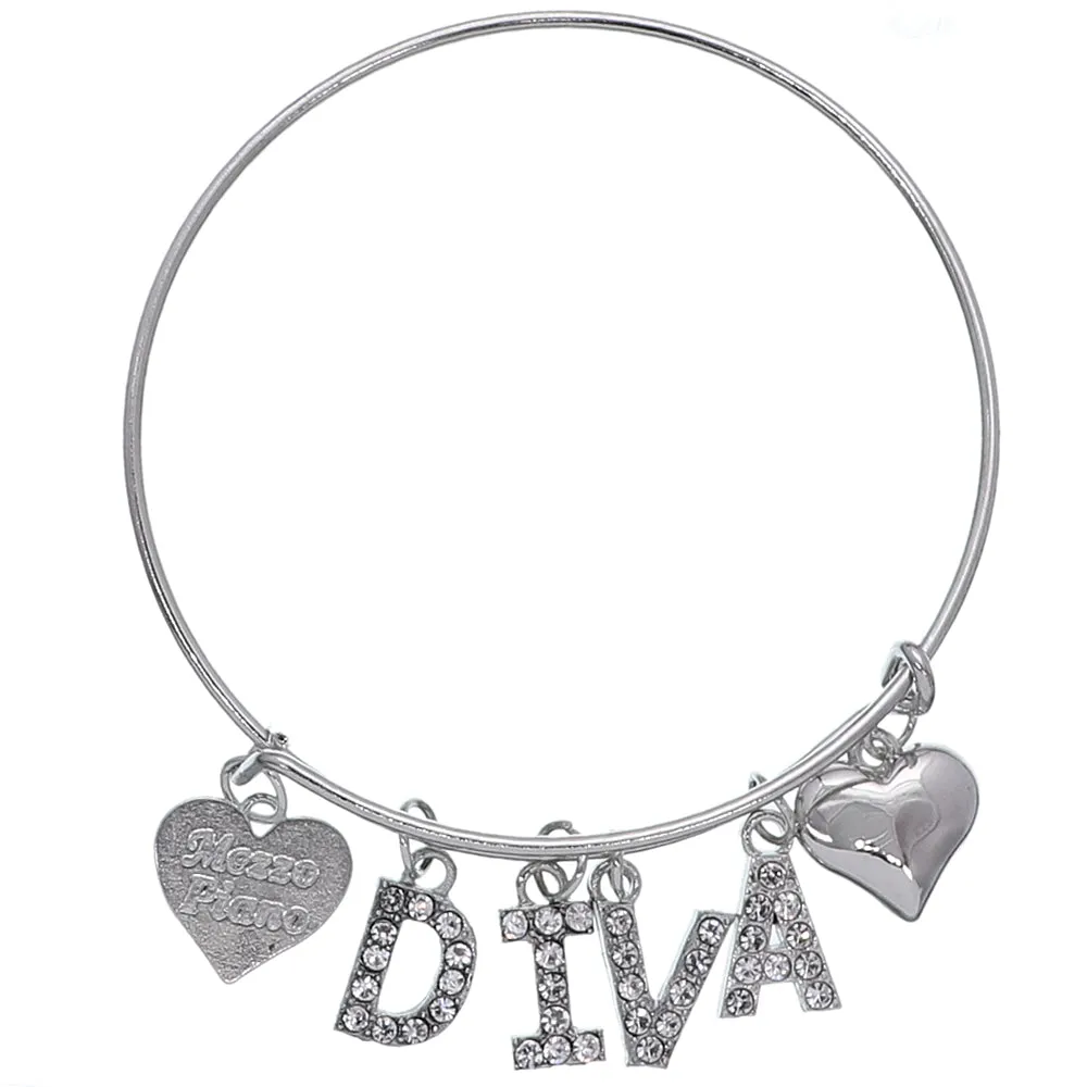 Diva Heart Charm Ajustable Wire Bracelet
