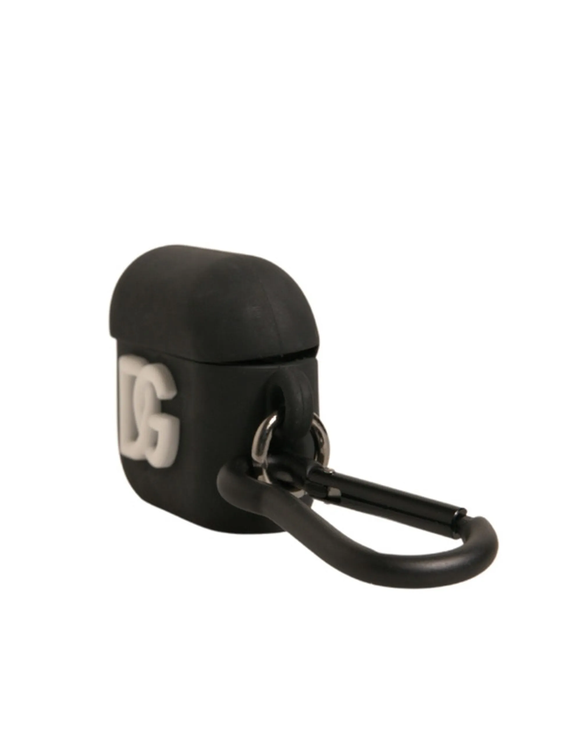 Dolce&Gabbana Unisex Black Airpods Case Silicone Solid Logo Embossed Mini Holder