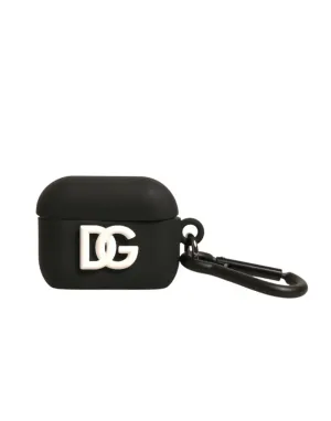 Dolce&Gabbana Unisex Black Airpods Case Silicone Solid Logo Embossed Mini Holder