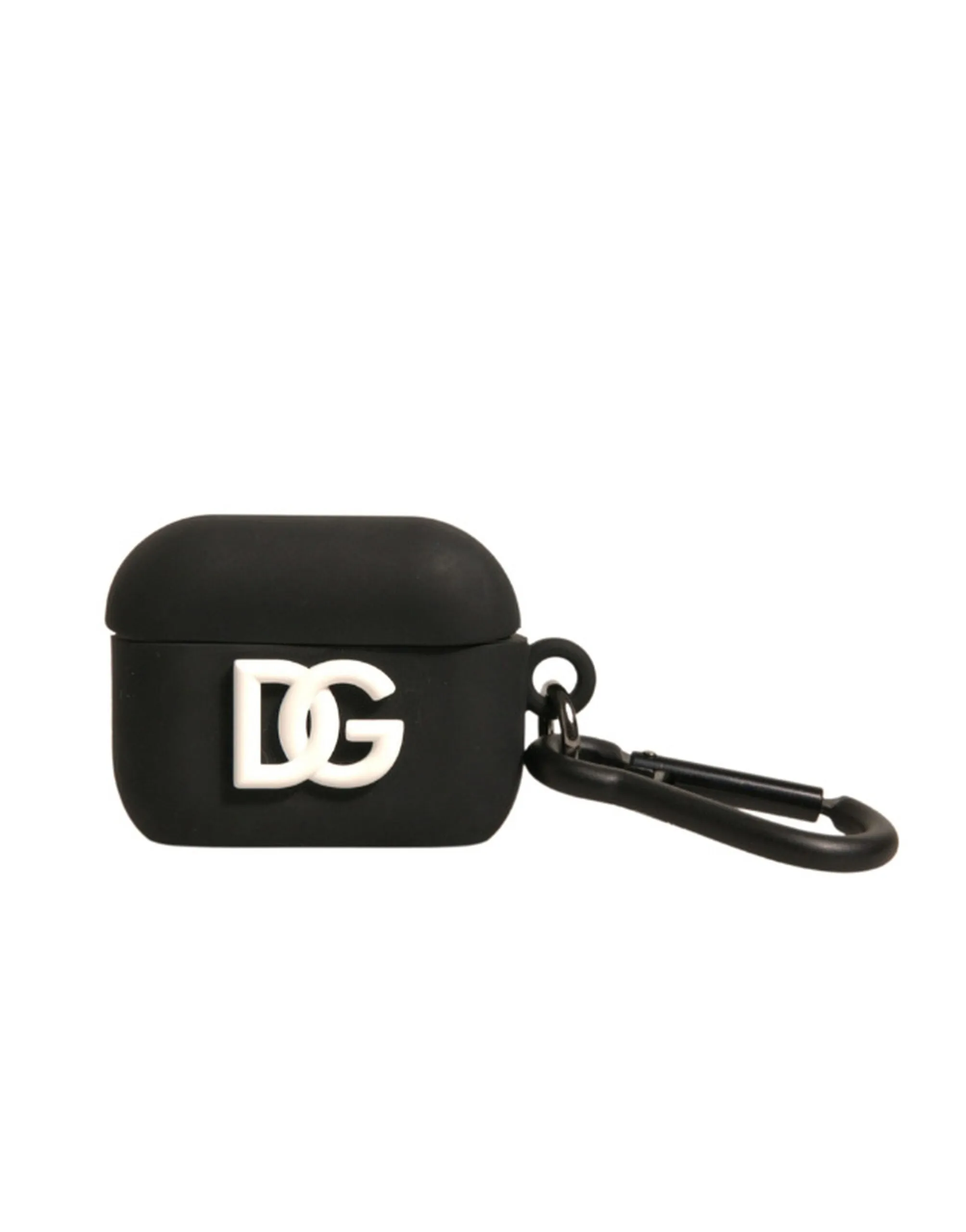Dolce&Gabbana Unisex Black Airpods Case Silicone Solid Logo Embossed Mini Holder