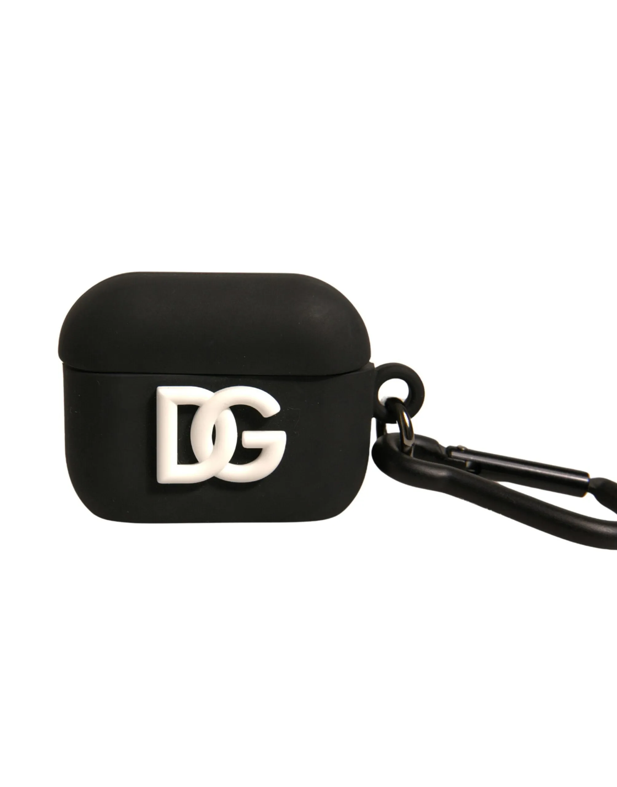 Dolce&Gabbana Unisex Black Airpods Case Silicone Solid Logo Embossed Mini Holder
