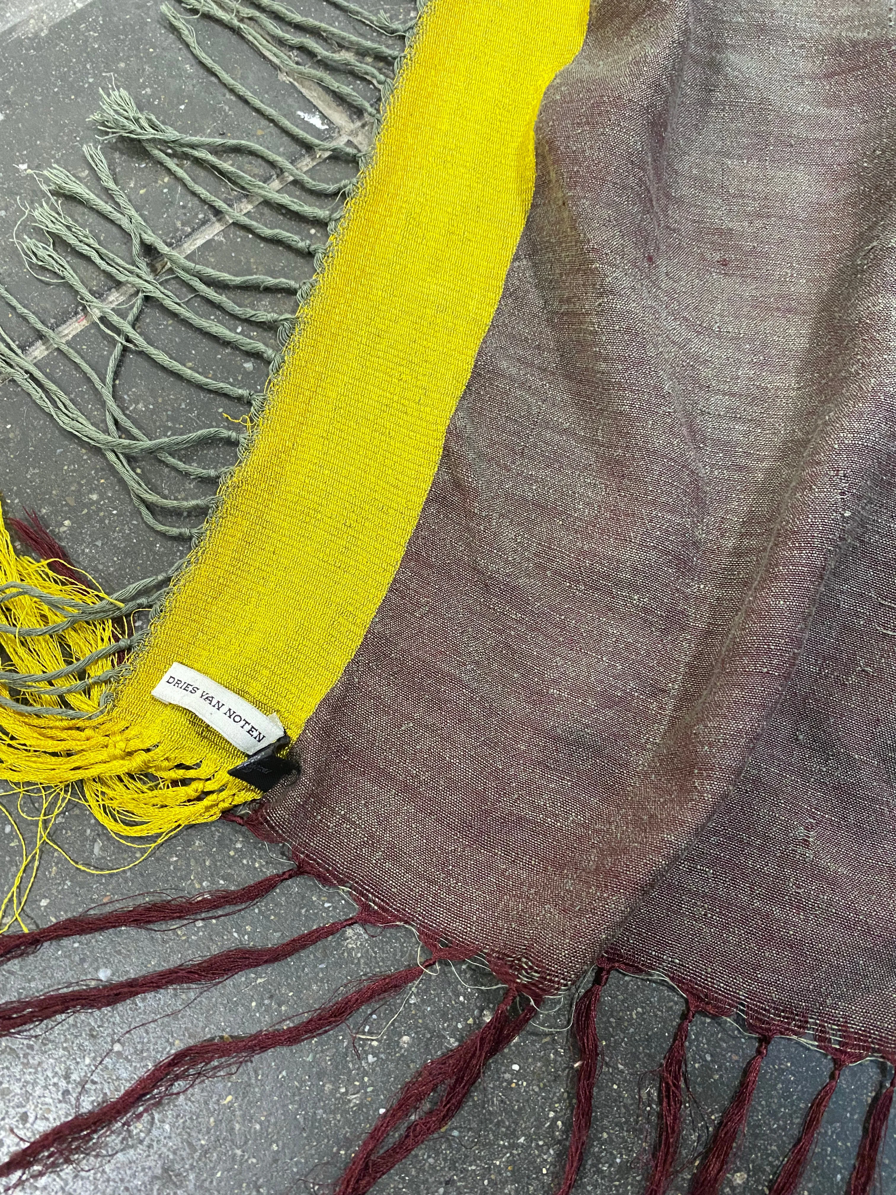 Dries Van Noten Silk Blend Shantung Fringe Scarf