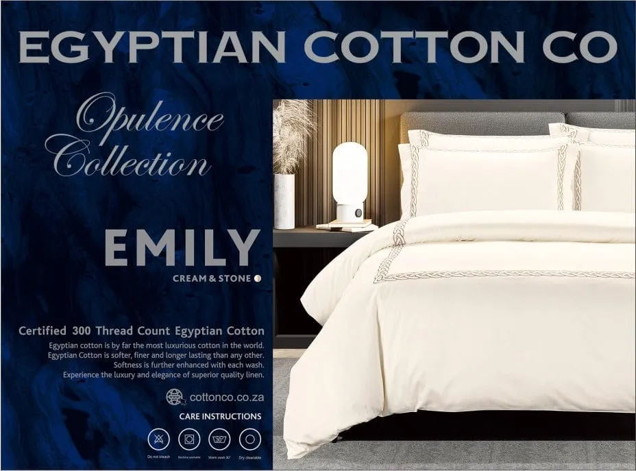 Egyptian Cotton 300 Thread Count Opulence Collection Emily Cream & Stone Duvet Cover Set