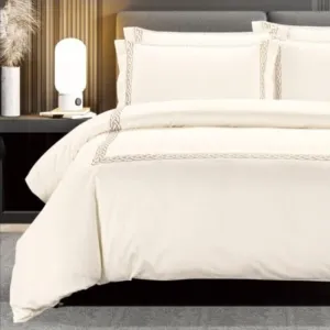 Egyptian Cotton 300 Thread Count Opulence Collection Emily Cream & Stone Duvet Cover Set