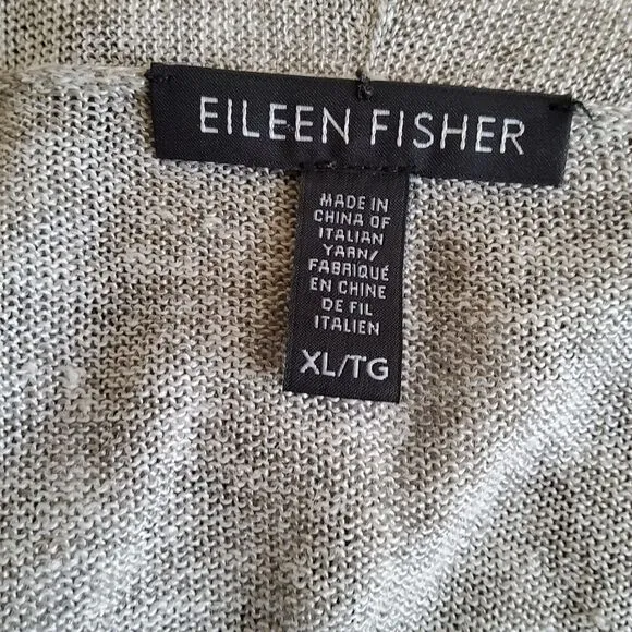 Eileen Fisher Silk Linen Cardigan Open Front Sweater Size XL Grey