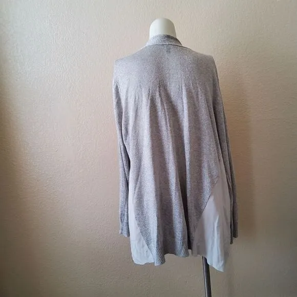 Eileen Fisher Silk Linen Cardigan Open Front Sweater Size XL Grey