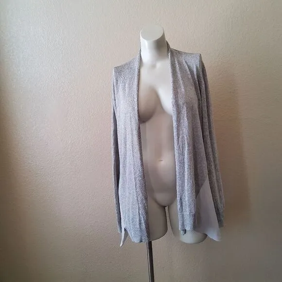 Eileen Fisher Silk Linen Cardigan Open Front Sweater Size XL Grey