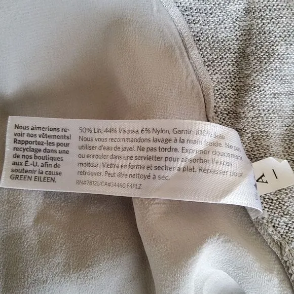 Eileen Fisher Silk Linen Cardigan Open Front Sweater Size XL Grey