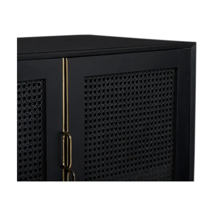 Elegant Woven-Cane Mini Cabinet - Charcoal