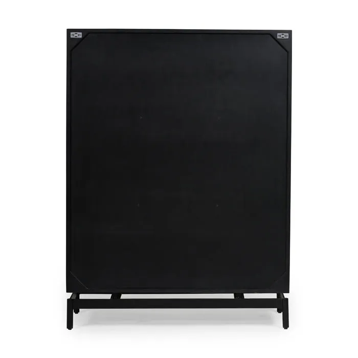 Elegant Woven-Cane Mini Cabinet - Charcoal