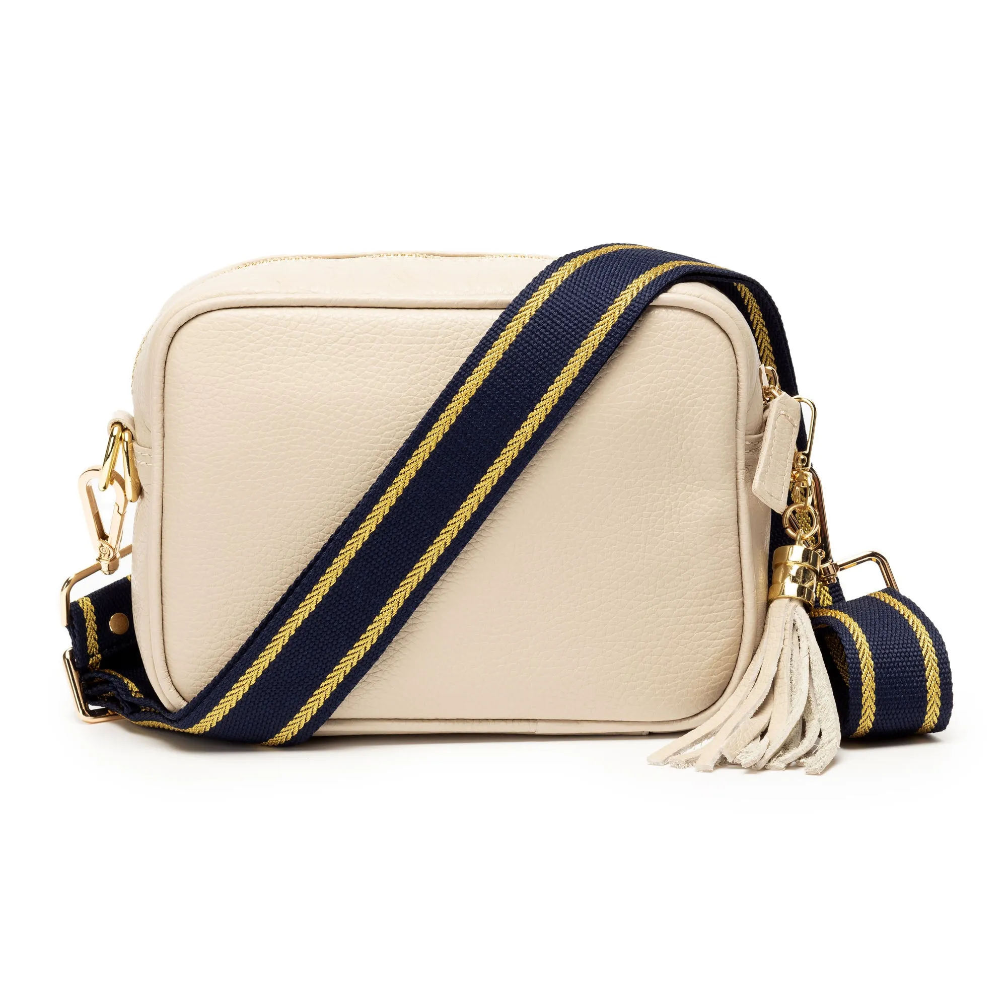 Elie Beaumont Crossbody Strap in Navy Gold Trim