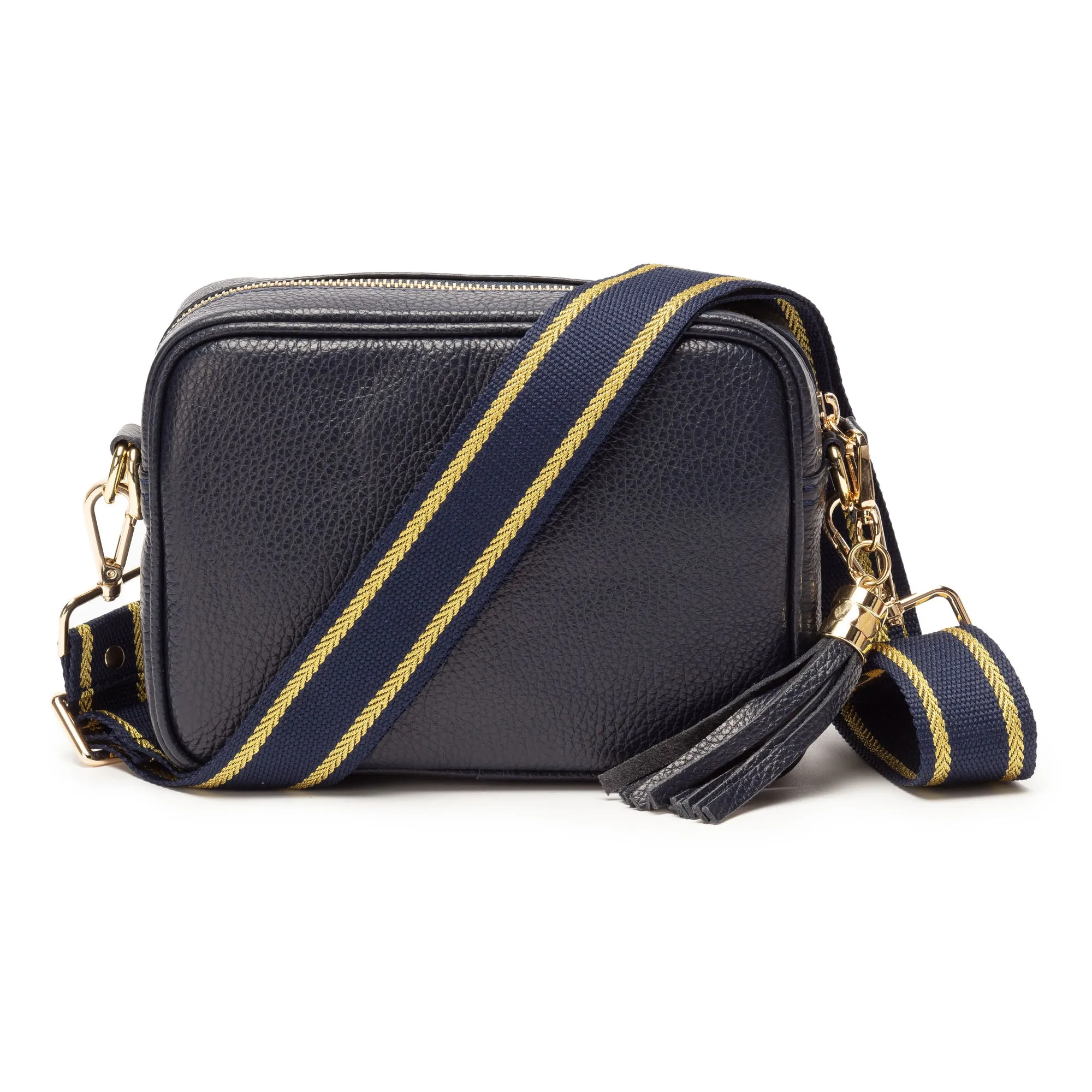 Elie Beaumont Crossbody Strap in Navy Gold Trim