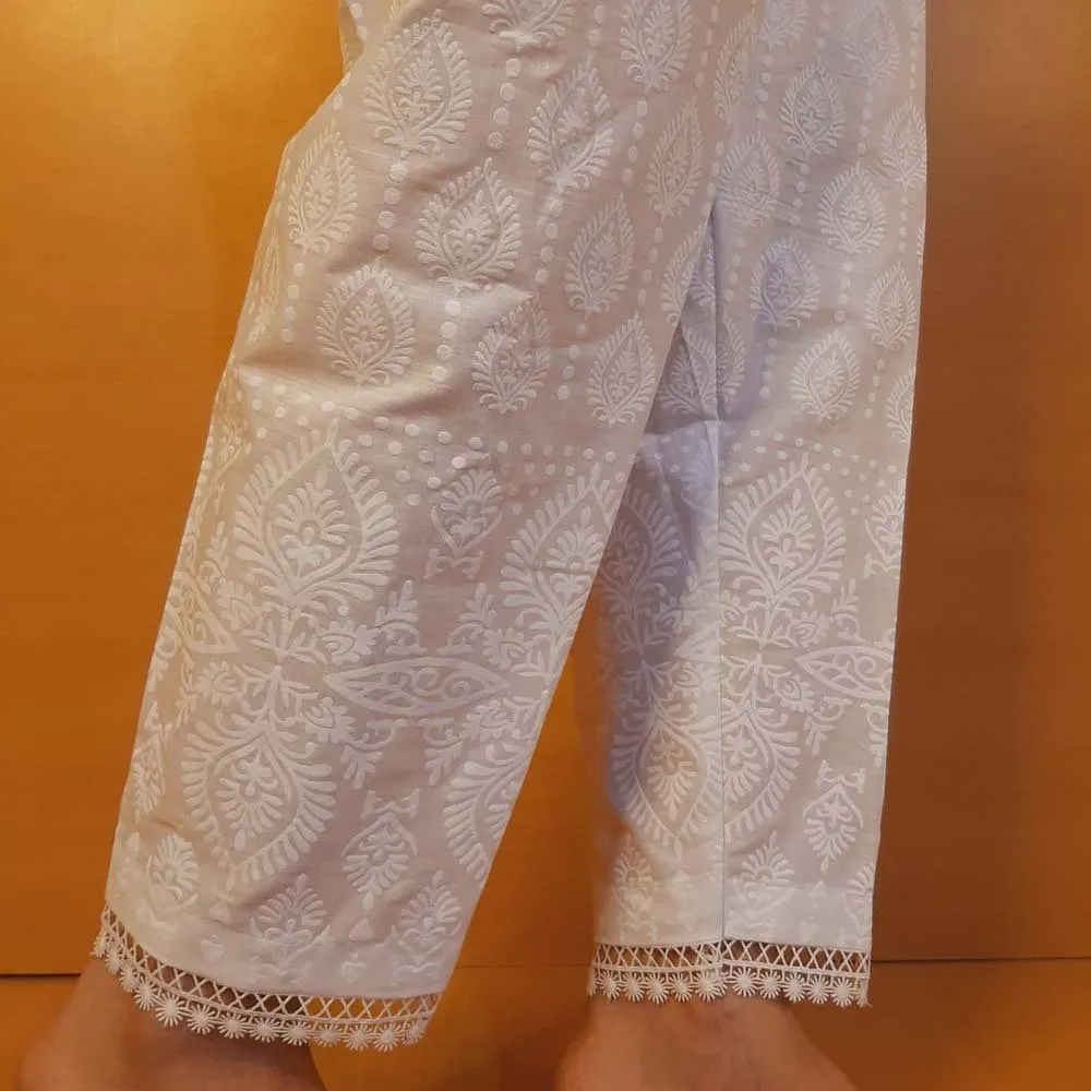 Embossed Trouser - White - Cotton