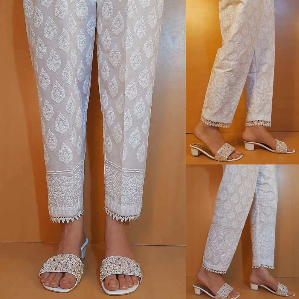 Embossed Trouser - White - Cotton
