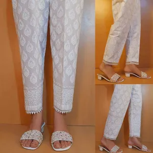 Embossed Trouser - White - Cotton