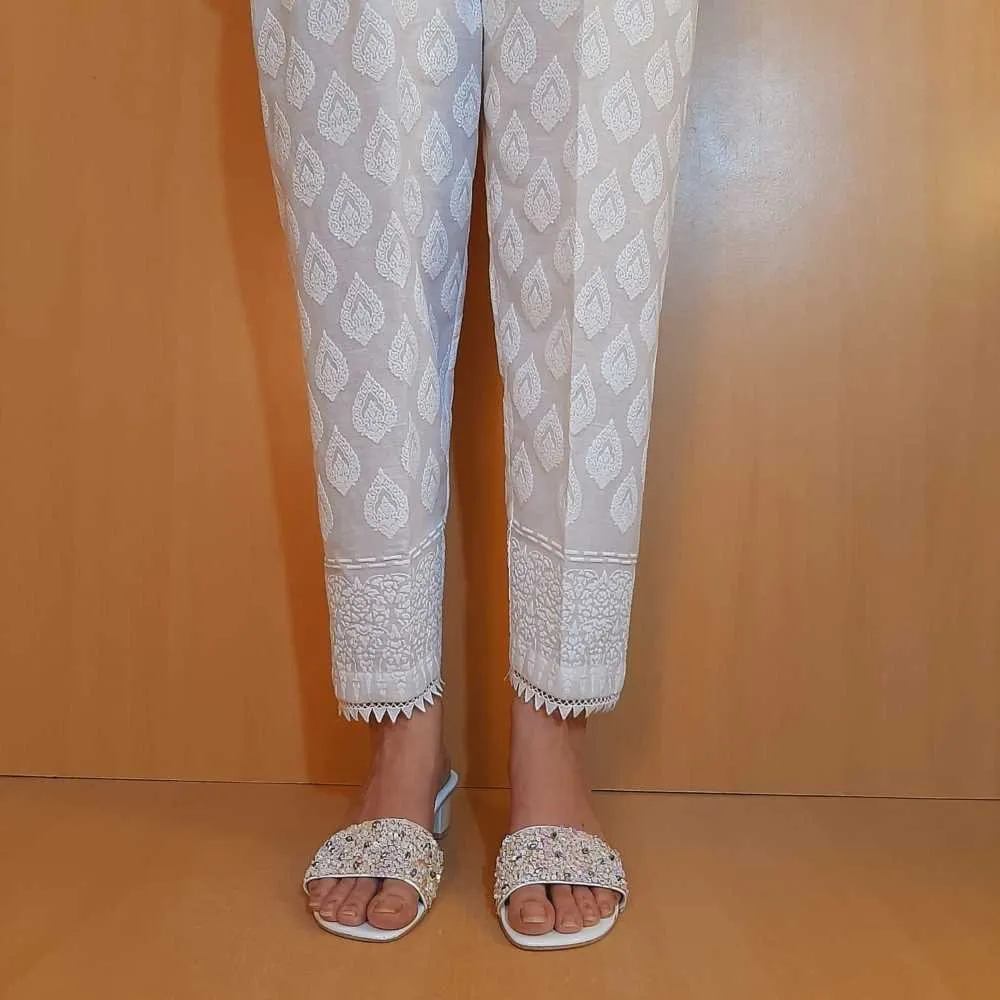 Embossed Trouser - White - Cotton