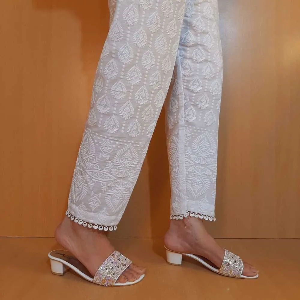 Embossed Trouser - White - Cotton