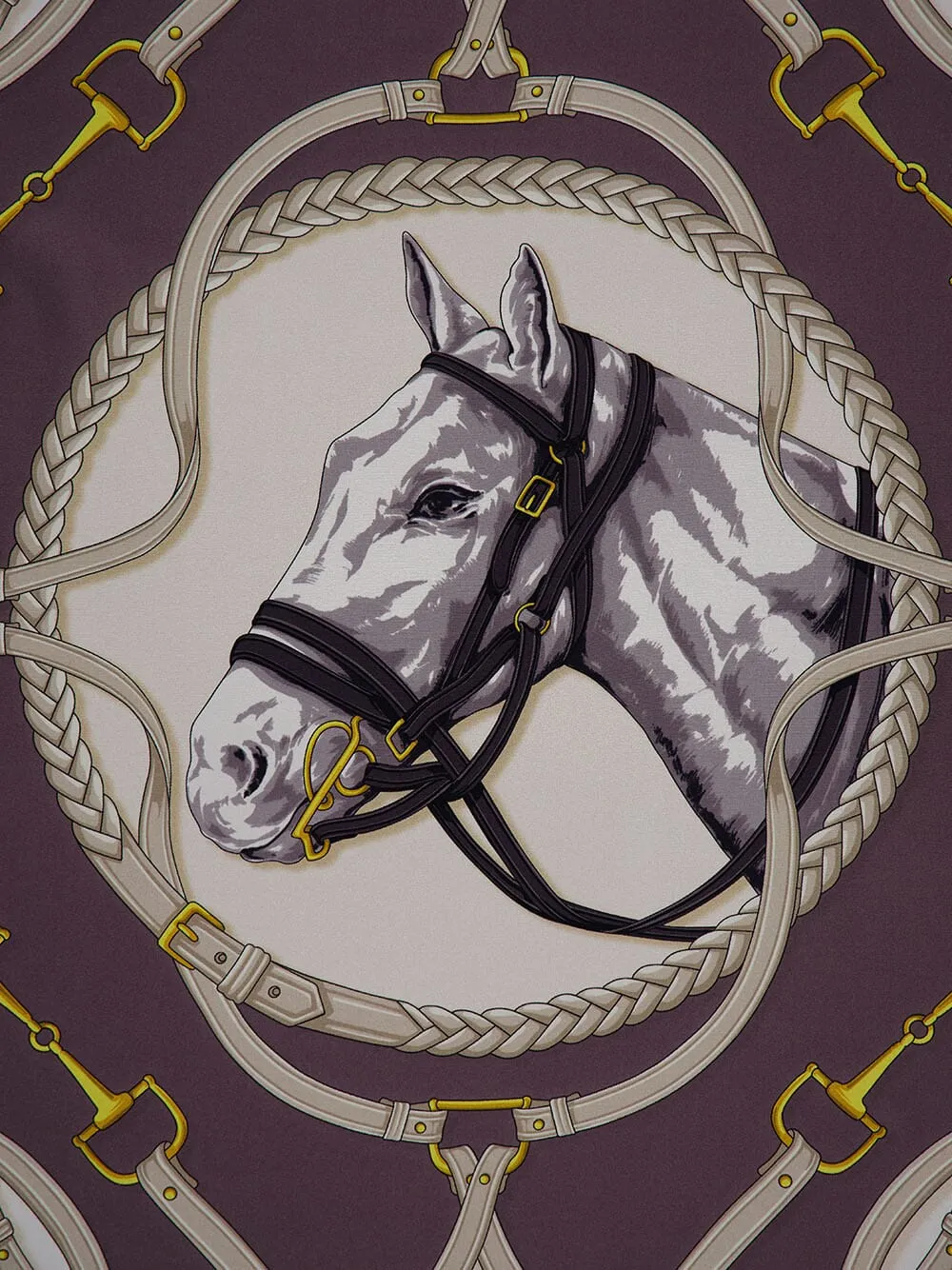 Equestrian Print Black Silk Scarf