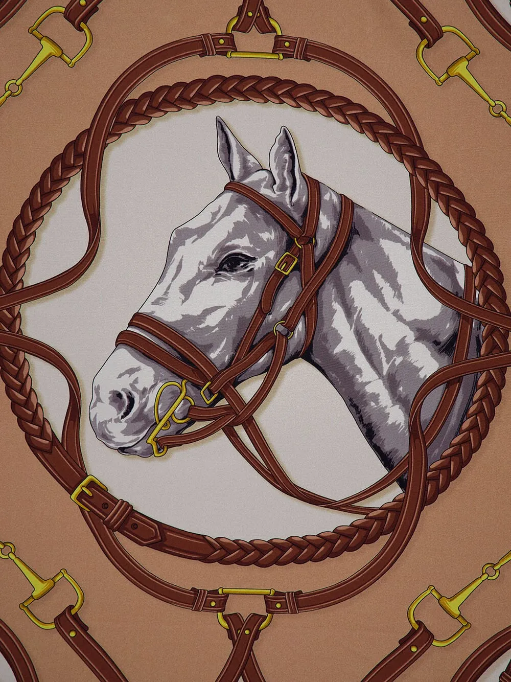 Equestrian Print Brown Silk Scarf
