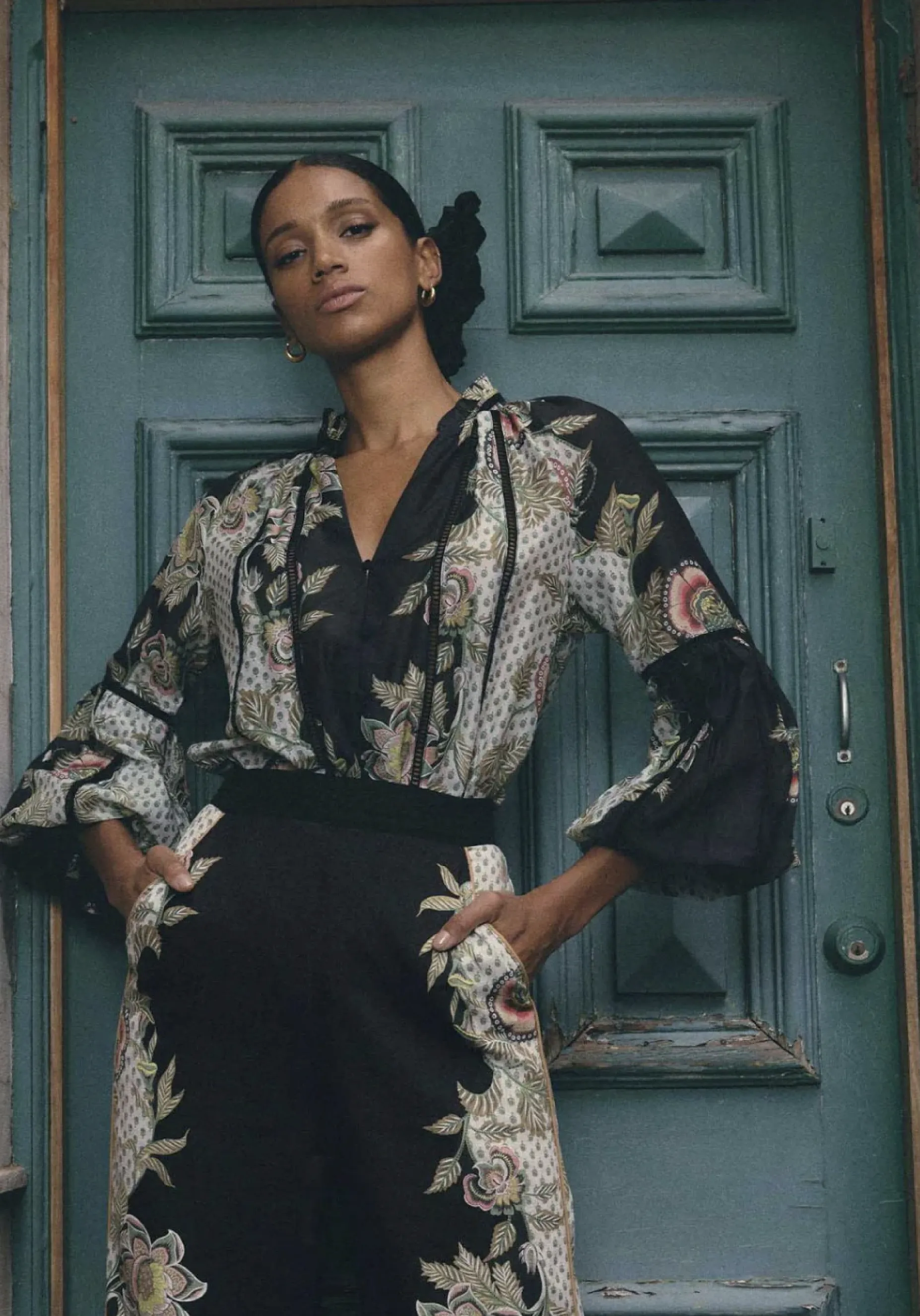Espada Lace Trim Silk Blouse