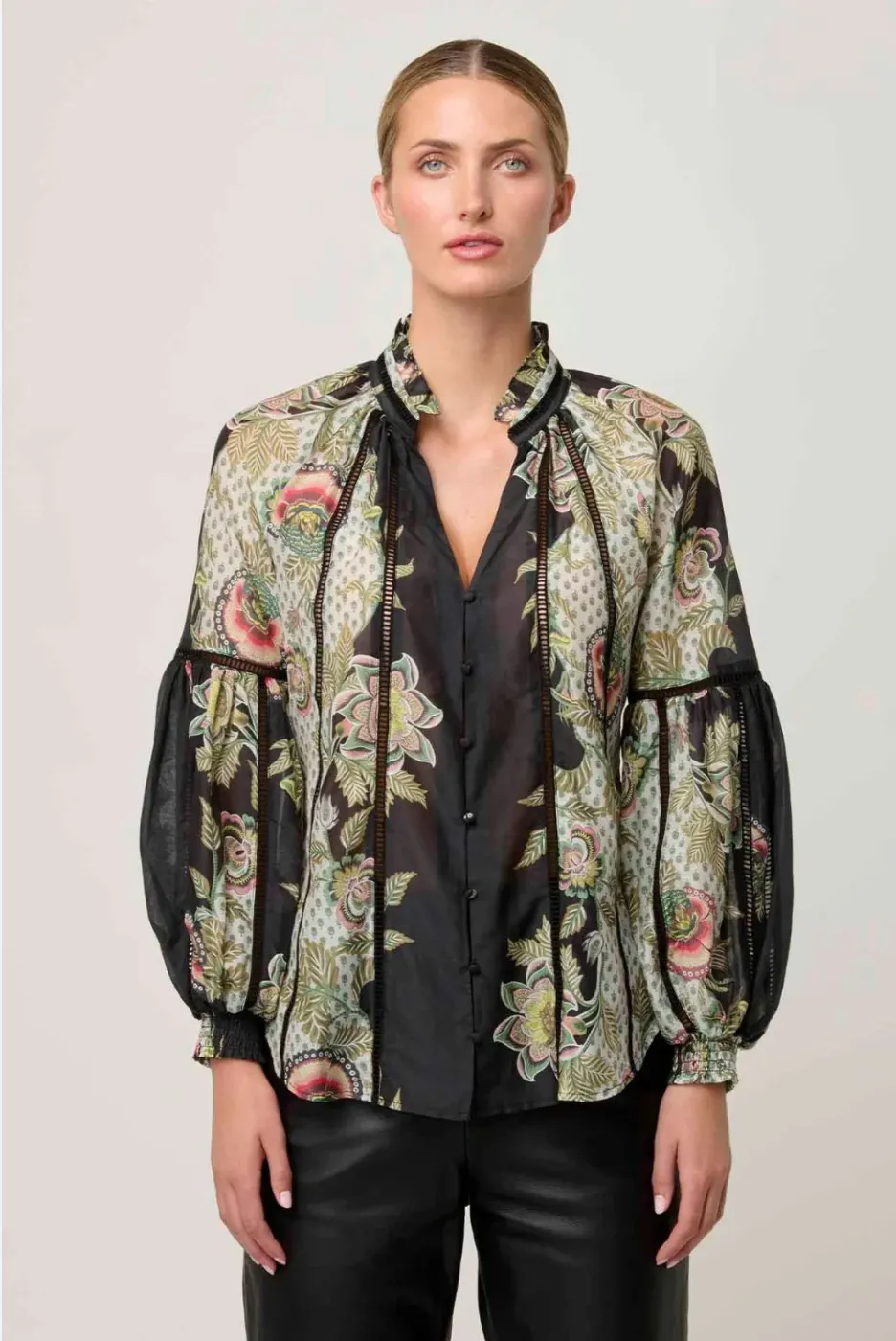 Espada Lace Trim Silk Blouse