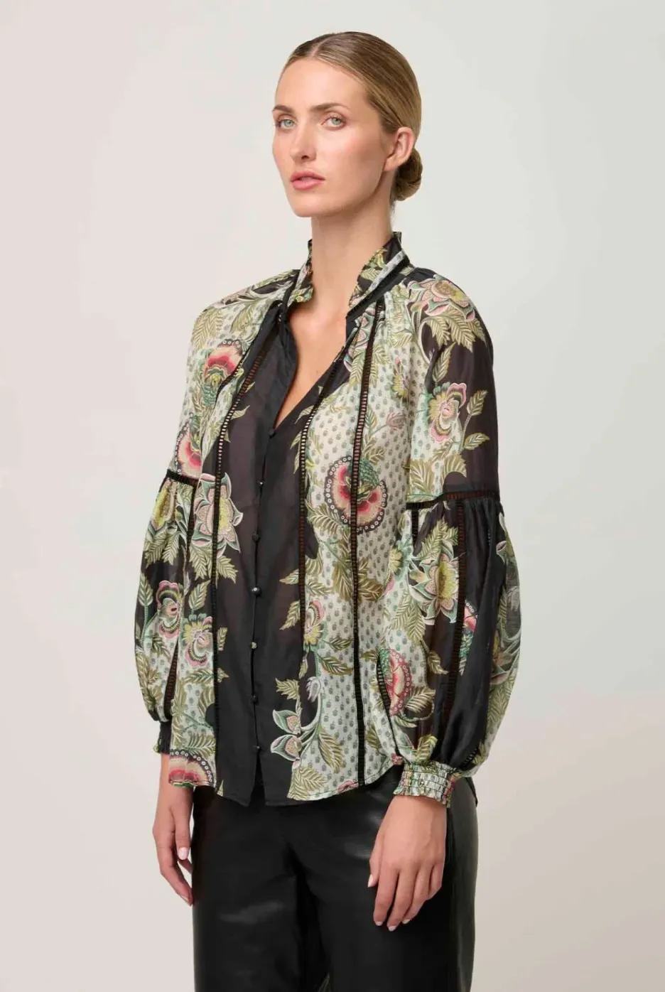 Espada Lace Trim Silk Blouse