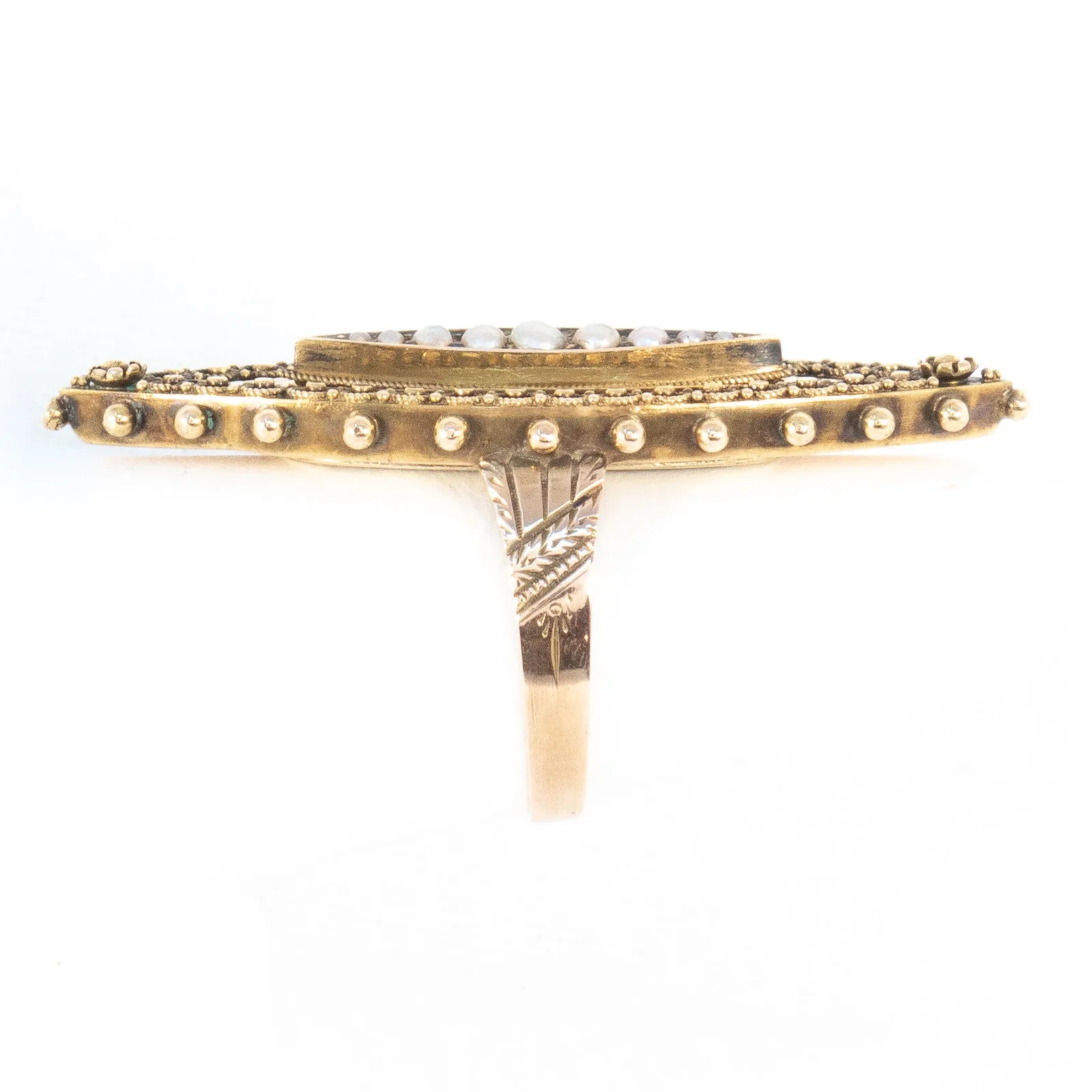 Etruscan Revival Pearl Compartment Ring
