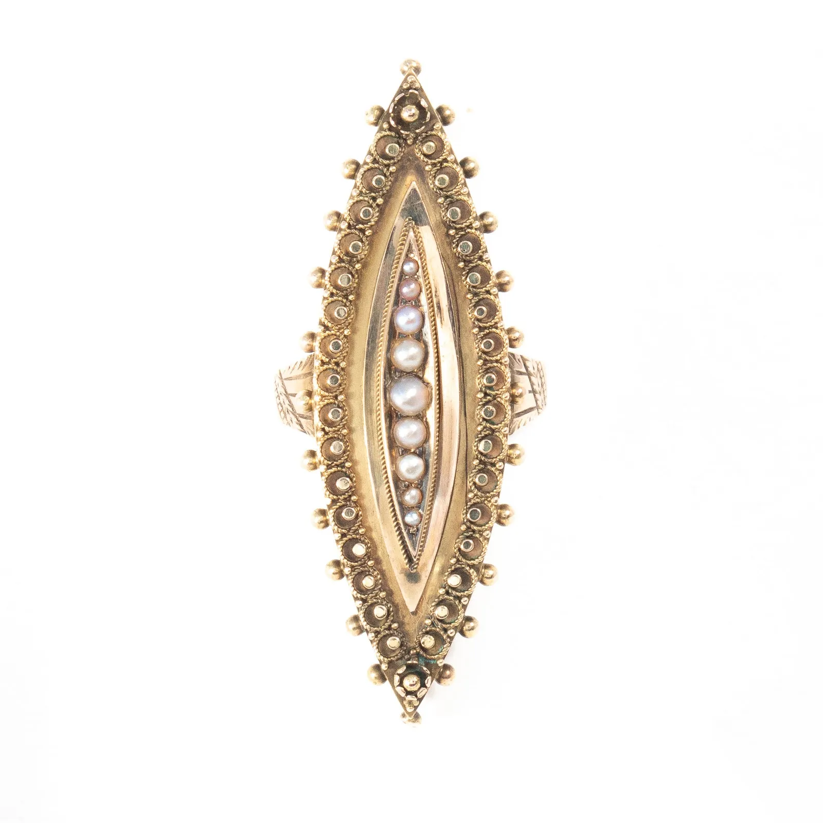 Etruscan Revival Pearl Compartment Ring
