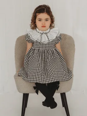 'Evie' Black and white gingham statement collar dress