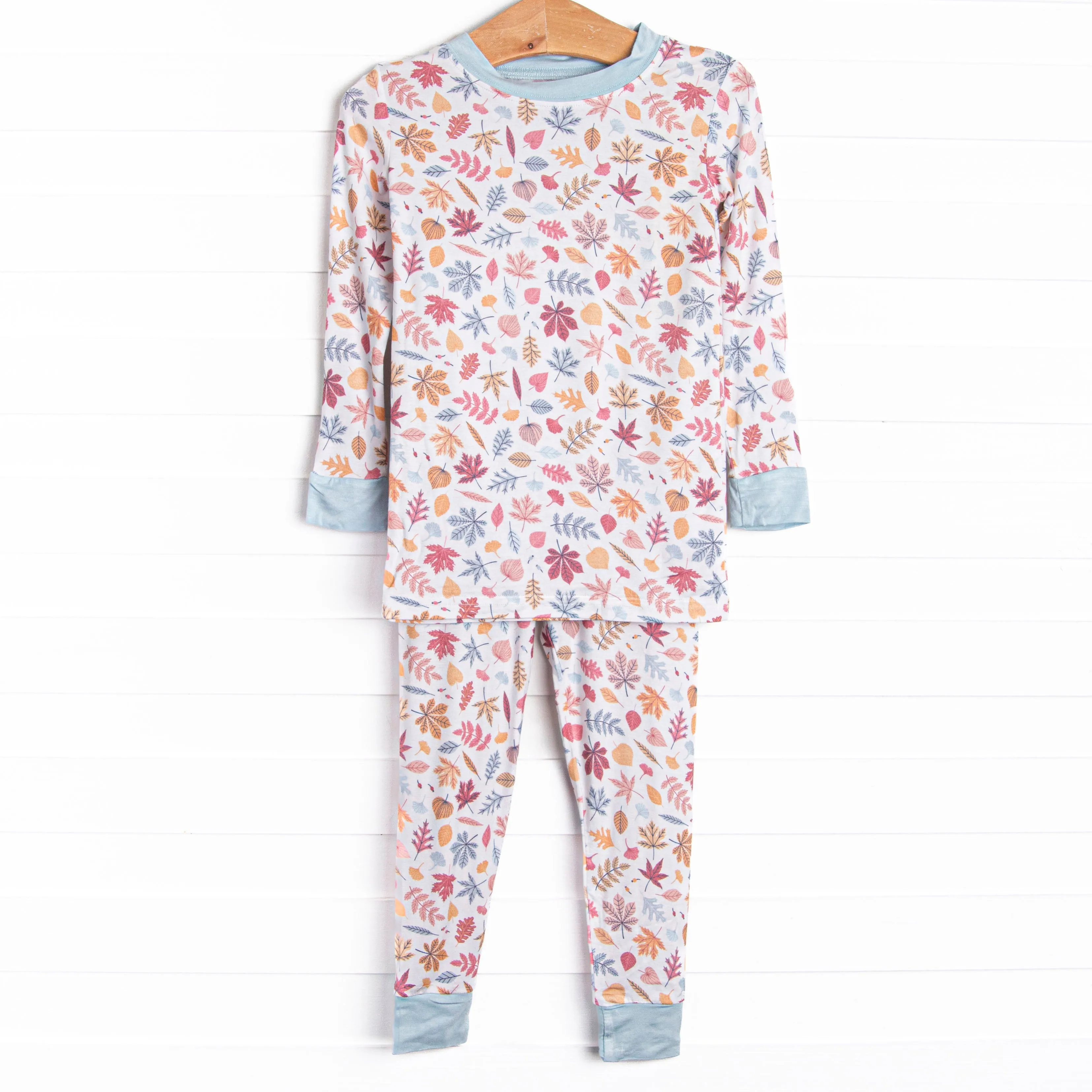 Fall Foliage Bamboo Pajama Set, Blue