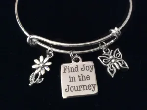 Find Joy in the Journey Butterfly Daisy Silver Expandable Charm Bracelet Adjustable Bangle Gift