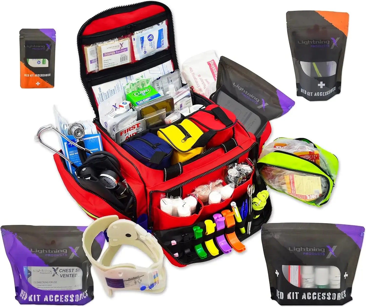First Responder EMT Trauma Bag Stocked w/Fill Kit C - RED