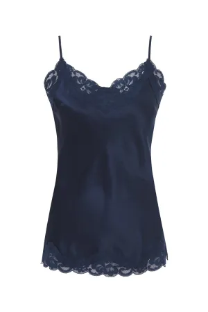 Floral Lace Silk Cami - Navy