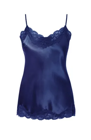 Floral Lace Silk Cami Night Blue