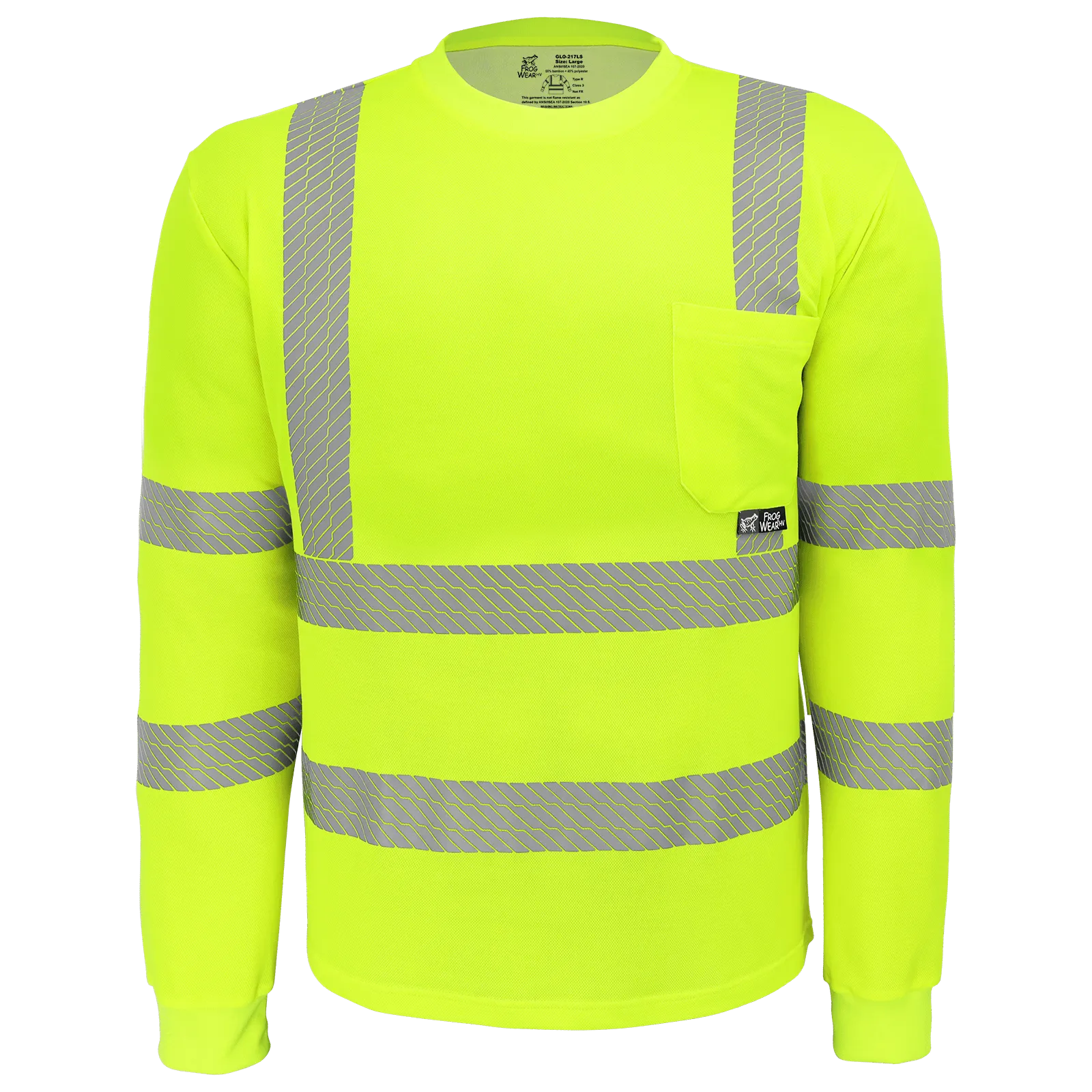 Global Glove & Safety GLO-217LS FrogWear Hi Vis Premium High Performance Self Wicking Bamboo/Polyester Long Sleeve Shirt, Class 3