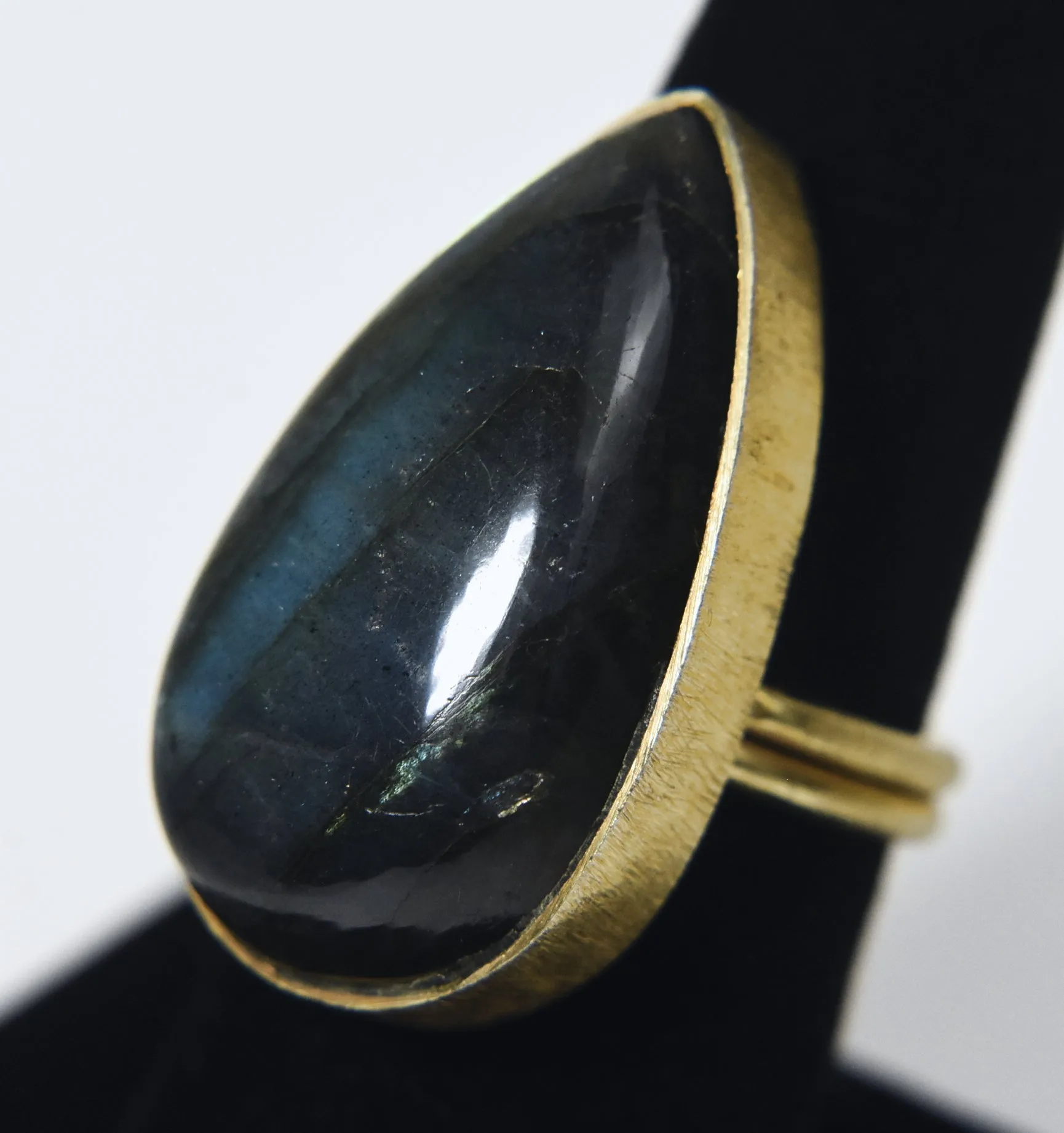 Gold Tone Pear Cut Labradorite Expandable Ring - Size 6.5 