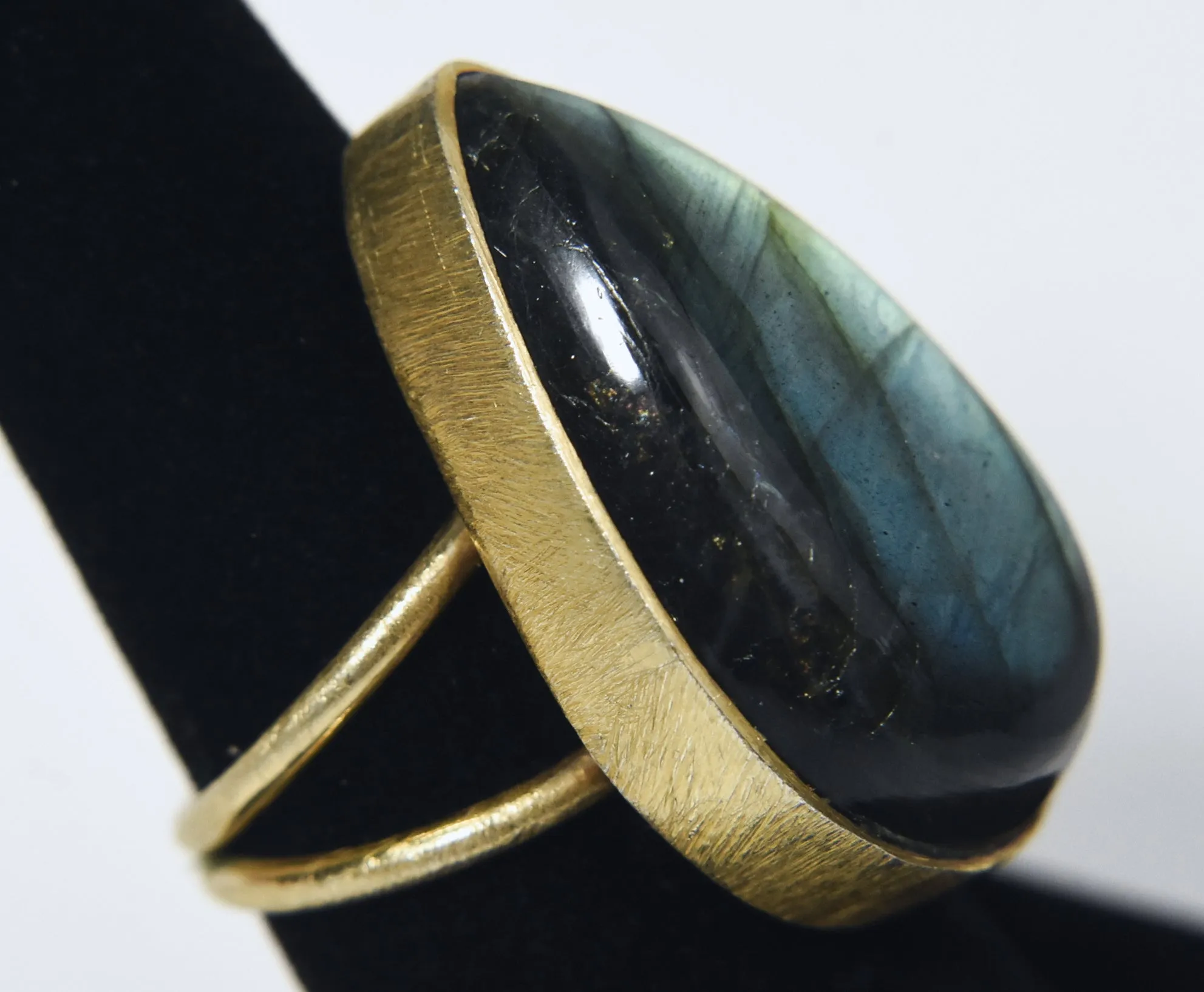 Gold Tone Pear Cut Labradorite Expandable Ring - Size 6.5 