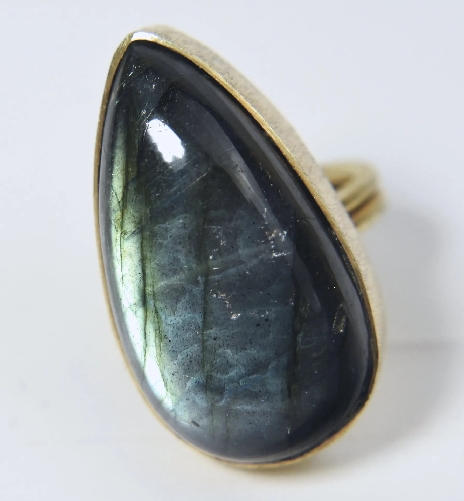 Gold Tone Pear Cut Labradorite Expandable Ring - Size 6.5 