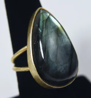 Gold Tone Pear Cut Labradorite Expandable Ring - Size 6.5 