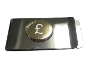 Gold Toned Etched Oval British Pound Sterling Currency Sign Pendant Money Clip