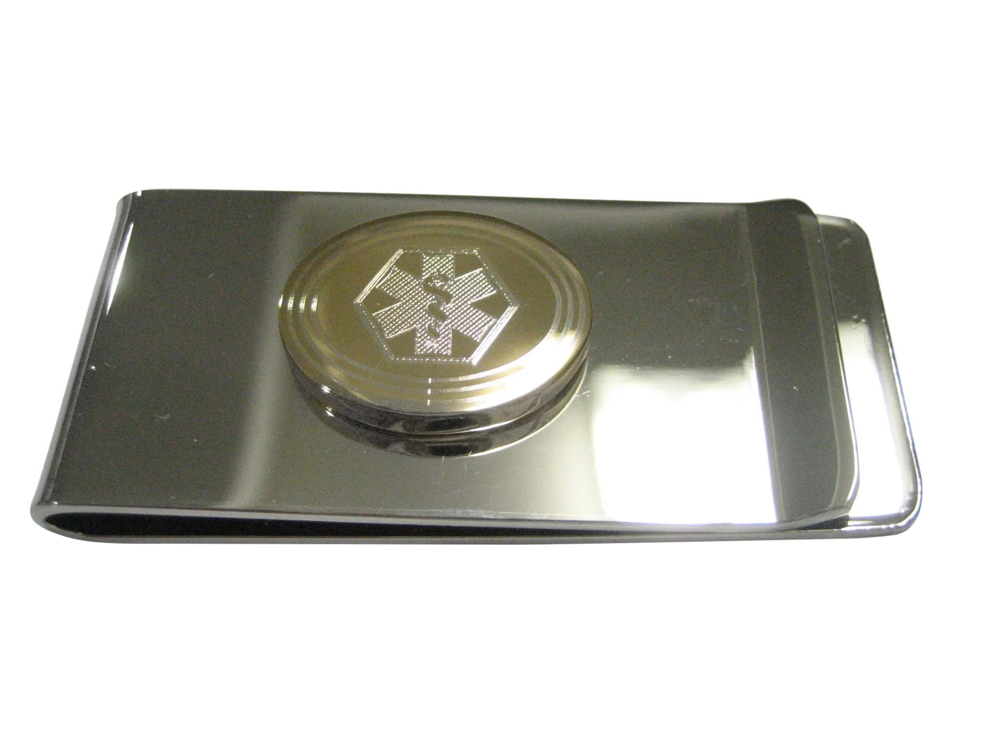 Gold Toned Etched Oval Paramedic Star of Life Symbol Money Clip