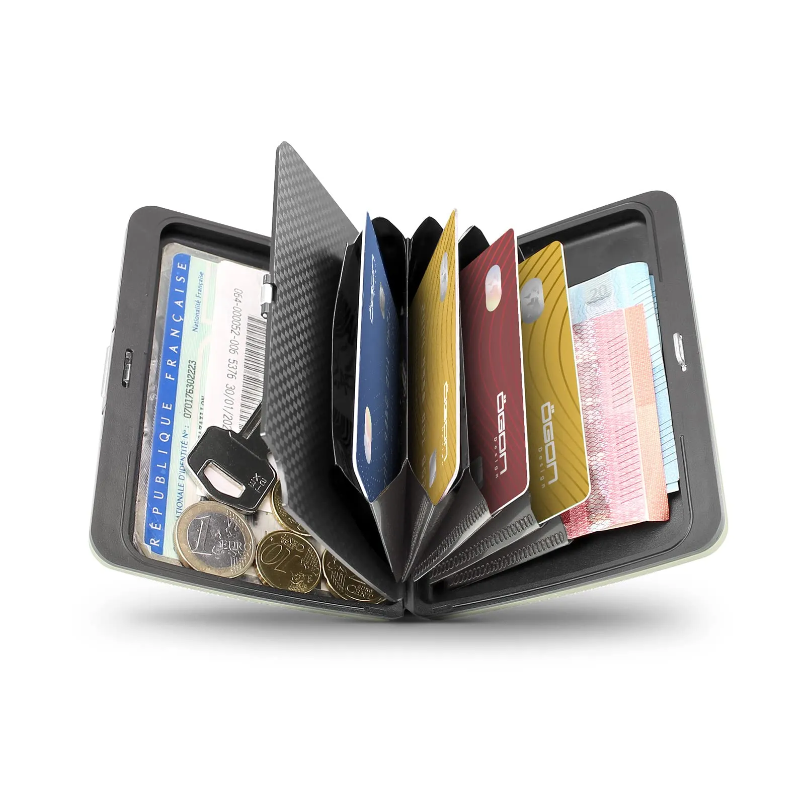 ÖGON -DESIGNS- Aluminum wallet Smart case V2 Large with hidden compartment for coins - Strong resistant card holder RFID Protection - Up to 10 cards and tickets (Aluminum Red)