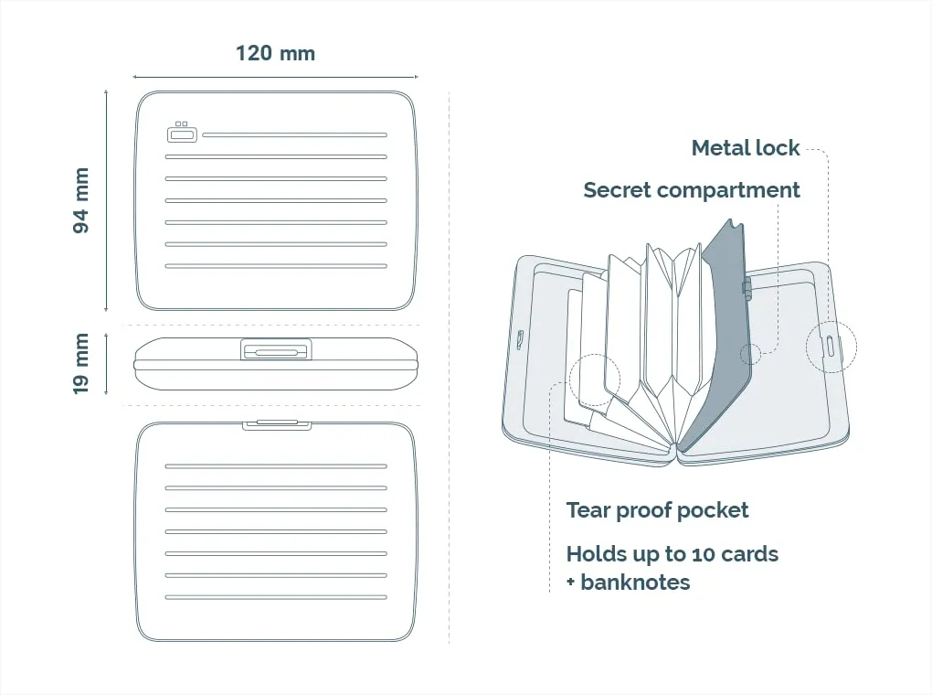 ÖGON -DESIGNS- Aluminum wallet Smart case V2 Large with hidden compartment for coins - Strong resistant card holder RFID Protection - Up to 10 cards and tickets (Aluminum Red)