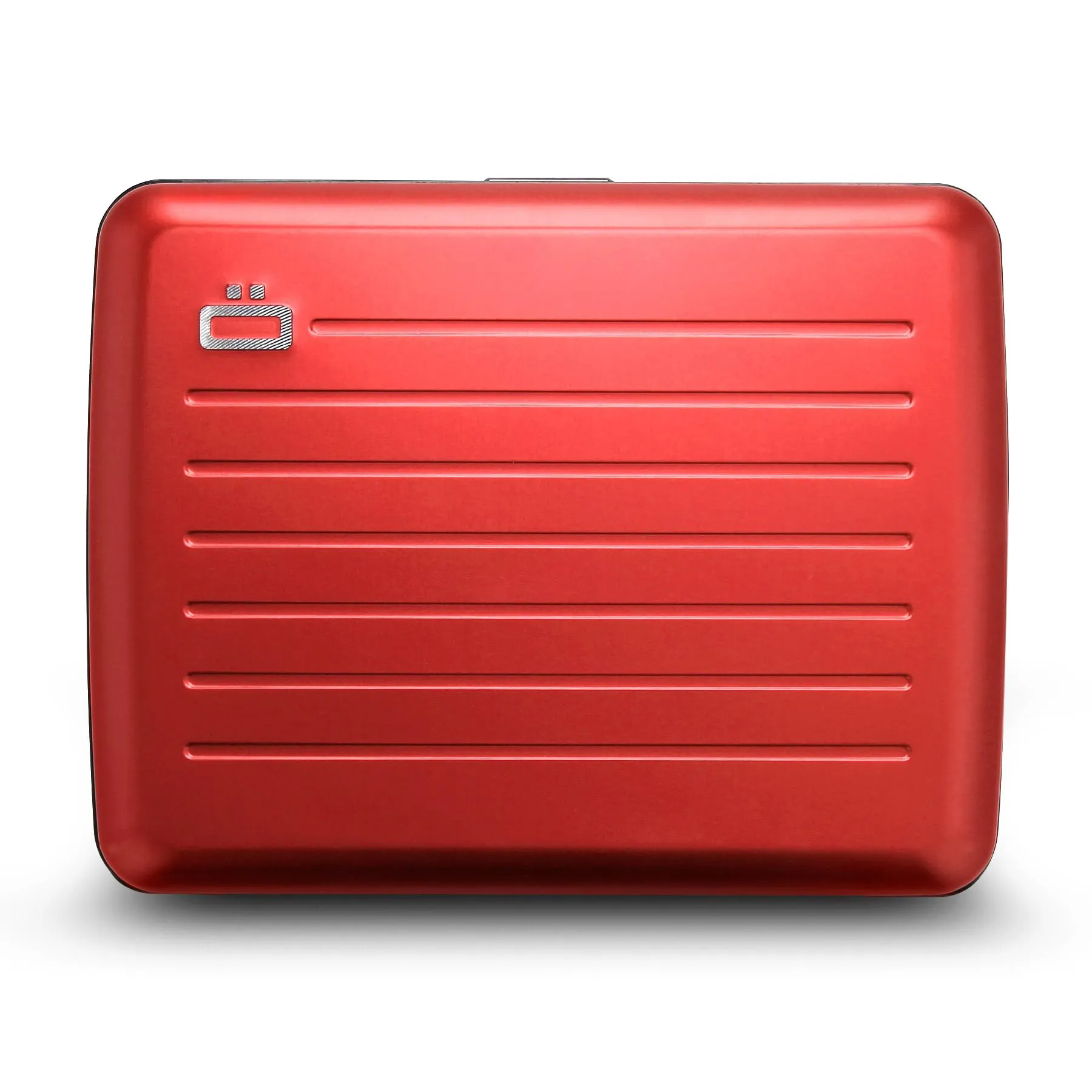 ÖGON -DESIGNS- Aluminum wallet Smart case V2 Large with hidden compartment for coins - Strong resistant card holder RFID Protection - Up to 10 cards and tickets (Aluminum Red)