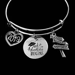 Graduation Expandable Charm Bracelet So The Adventure Begins Silver Adjustable Bangle One Size Fits All Gift